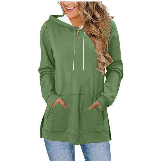 Sherpa Lined Hoodies for Women Warm Winter Fleece Split Side Long Sleeve Sweatshirts Casual Tunic Tops with Pocket