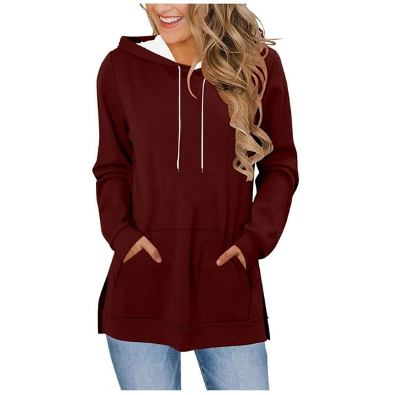 Sherpa Lined Hoodies for Women Warm Winter Fleece Split Side Long Sleeve Sweatshirts Casual Tunic Tops with Pocket