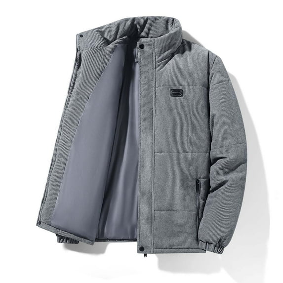 Sherpa Lined Jacket for Men Big and Tall Classic Corduroy Bomber Jacket Zip-Up Stand Collar Cotton Padded Outerwear Fleece Jacket No Hood Pockets M-5XL