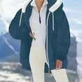 thumbnail image 1 of Sherpa Lined Jacket Women Casual Plus Size Fuzzy Fleece Jackets Zip Up Oversized Long Sleeve Warm Winter Coats With Hood Navy XL, 1 of 9