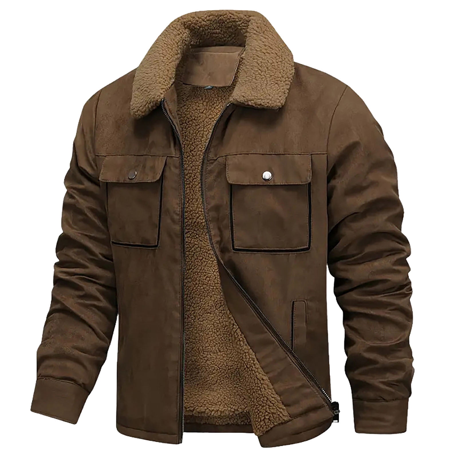 Sherpa Lined Jacket for Men Winter Vintage Faux Suede Moto Jackets
