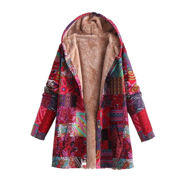 Sherpa Lined Jacket for Women Vintage Western Ethnic Style Hoodie ...