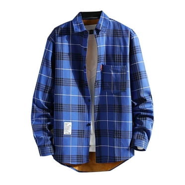 Sherpa Lined Jackets Mens Flannel Plaid Shirt Jacket Casual Loose Button-Up Fleece Shirt Outwear