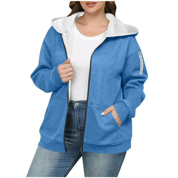 Sherpa Lined Jackets Womens Plus Size Heavyweight Cotton Fleece Hooded Winter Zipper Thick Coat with 3 Pockets (4XL, Blue)