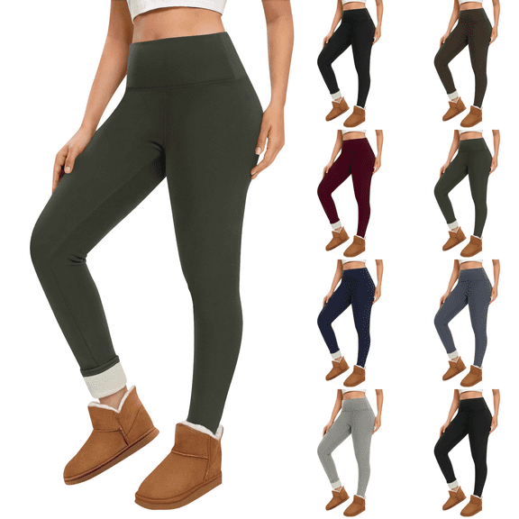 Sherpa Lined Leggings for Women Thermal Fleece Lined Leggings Tummy Control Plus Size Warm Tights for Cold Weather