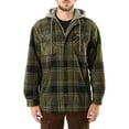 thumbnail image 1 of Men's Smith's Workwear Plaid Sherpa-Lined Microfleece Hooded Shirt Jacket Color: Olive Size: M, 1 of 5