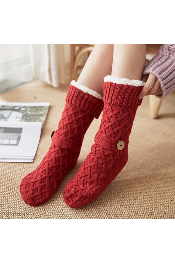 Sherpa Lined Slipper Socks for Women, Non-Slip Cozy Winter House Socks, Soft Fuzzy Socks, Christmas Gifts for Women & Ladies Stocking Stuffers, Wine