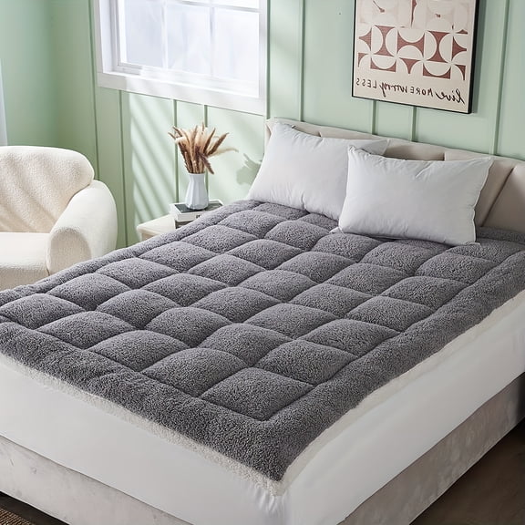 Sherpa Mattress Topper, Thickened Warm Skin-Friendly Soft Bed Cover, Down Alternative Pillow Top for Single Bed, Winter Mattress Protector