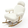 thumbnail image 1 of Sherpa Modern Rocking Chair,  Teddy Fabric Rocker Chair with Footstool, High Backrest Upholstered Accent Armchair with Padded Seat and Backrest for Living Room, Office, 1 of 5