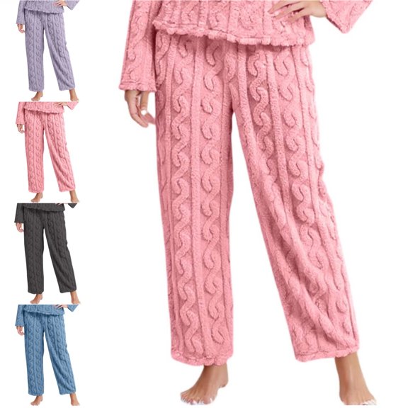 Sherpa Pajama Pants Women Soft Drawstring Elastic Waist Fluffy Pants Comfy Lounge Fleece Lined Sleepwear Bottoms Watermelon Red Free