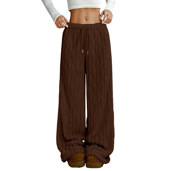 Sherpa Pajama Pants Women Soft Drawstring Elastic Waist Fluffy Pj Pants Comfy Lounge Fleece Lined Sleepwear Bottoms Coffee S