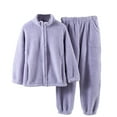thumbnail image 1 of Sherpa Pajama Sets for Women Long Sleeves Zip Up Top Cozy Pants Winter Warm Sleepwear Set Casual Matching Set Purple L, 1 of 6