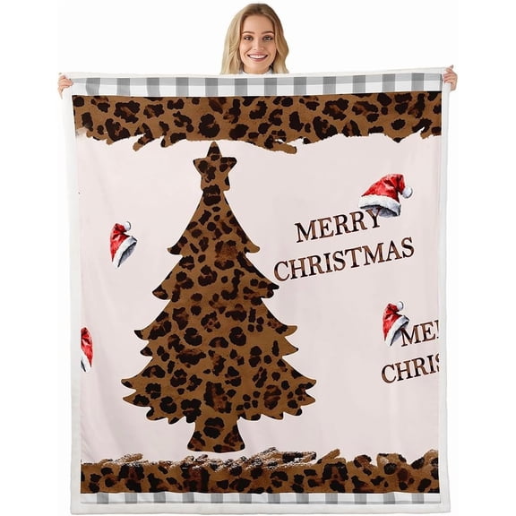 Sherpa Plush Blanket - Leopard Print, Kids Merry Christmas Theme, Soft Fuzzy Fleece Throw Blanket for Sofa, Bed, Couch - 30"x40"