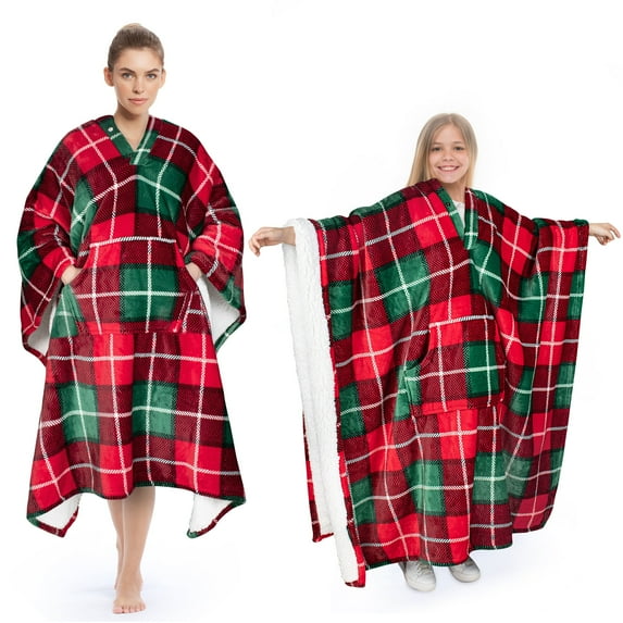 Sherpa Poncho Blanket Super Soft Comfy Plush Wearable Fleece Blanket for Adult