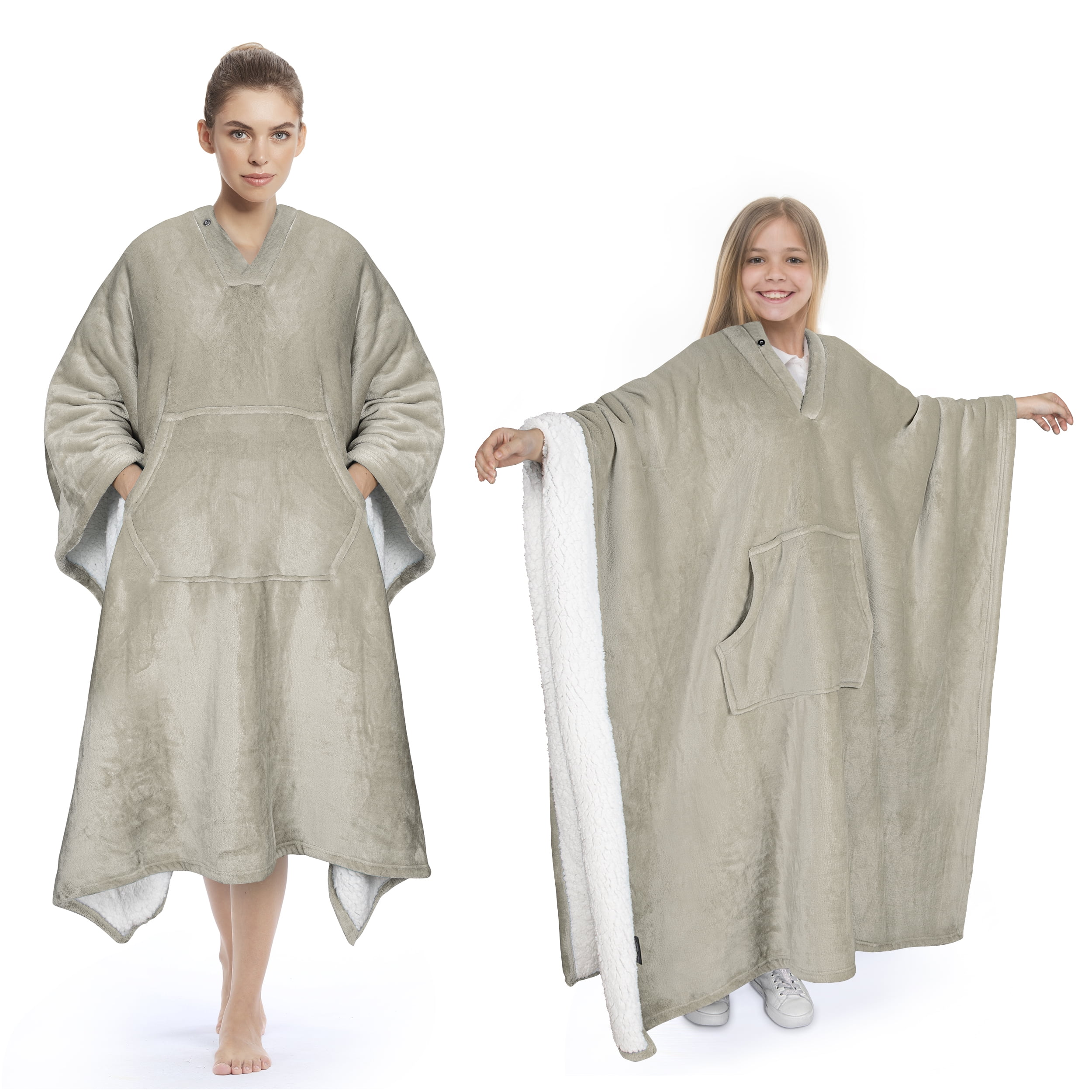 Sherpa Poncho Blanket Super Soft Comfy Plush Wearable Fleece Blanket  for Adult