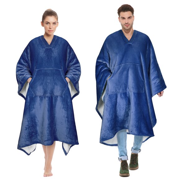 Sherpa Poncho Blanket Super Soft Comfy Plush Wearable Fleece Blanket  for Adult