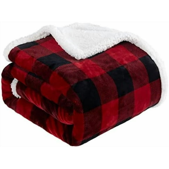 Sherpa Red and Black Buffalo Plaid Christmas Twin Blanket , Fuzzy Fluffy Soft Cozy Throw Blanket, Fleece Flannel Plush Microfiber Blanket for Couch Bed Sofa