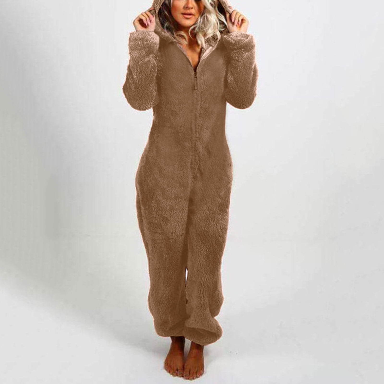 Sherpa Romper Fleece Onesie Pajama,Onesie for Women Sexy Furry Trim ...