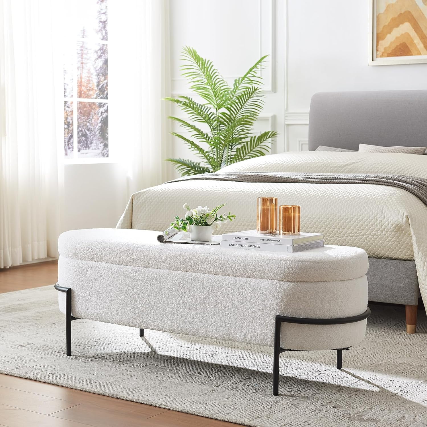 Sherpa Storage Ottoman Bench for Bedroom, Beige End of Bed Bench with — free download