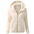 thumbnail image 1 of Sherpa Sweatshirts for Women Long Sleeve Zip Up Hoodies Casual Winter Fleece Jacket with Pockets Beige 5XL, 1 of 6