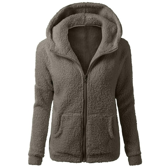 Sherpa Sweatshirts for Women Long Sleeve Zip Up Hoodies Casual Winter Fleece Jacket with Pockets Olive Green L