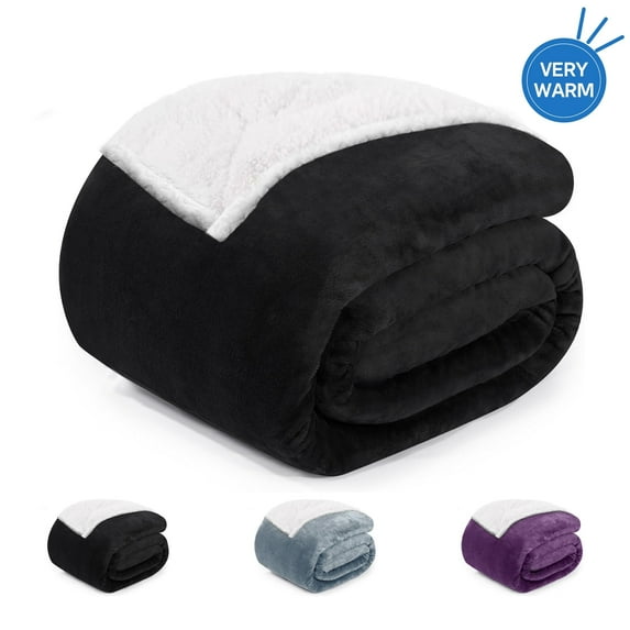 Sherpa Throw Blanket for Couch Sofa - Fuzzy Soft Cozy Blanket for Bed, Fleece Thick Warm Blanket for Winter, Black Fall Winter Queen Blanket, 90x90 Inches