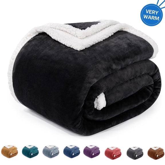 Sherpa Throw Blanket for Couch Sofa - Fuzzy Soft Cozy Blanket for Bed, Fleece Thick Warm Blanket for Winter, Black Fall Winter Throw Blanket, 50x60 Inches
