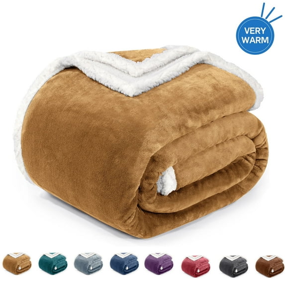Sherpa Throw Blanket for Couch Sofa - Fuzzy Soft Cozy Blanket for Bed, Fleece Thick Warm Blanket for Winter, Camel Yellow Fall Winter Queen Blanket, 80x90 Inches