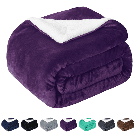 Evlmd Sherpa Throw Blanket for Couch Sofa - Fuzzy Soft Cozy Blanket for Bed, Fleece Thick Warm Blanket for Winter, Deep Purple Fall Winter Throw Blanket, 50x60 Inches