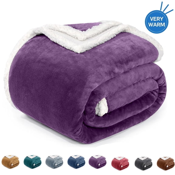 Sherpa Throw Blanket for Couch Sofa - Fuzzy Soft Cozy Blanket for Bed, Fleece Thick Warm Blanket for Winter, Deep Purple Fall Winter Throw Blanket, 50x60 Inches