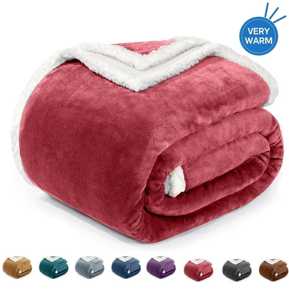 Sherpa Throw Blanket for Couch Sofa - Fuzzy Soft Cozy Blanket for Bed, Fleece Thick Warm Blanket for Winter, Dusty Rose Fall Winter Queen Blanket, 80x90 Inches