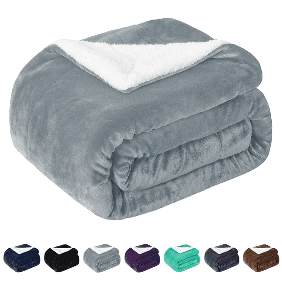 Evlmd Sherpa Throw Blanket for Couch Sofa - Fuzzy Soft Cozy Blanket for Bed, Fleece Thick Warm Blanket for Winter, Light Gray Fall Winter King Blanket, 90x109 Inches