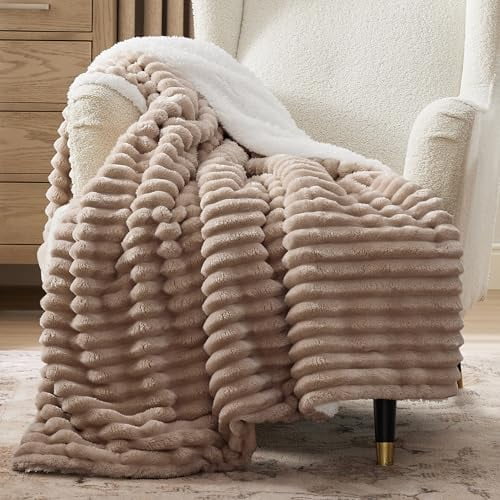 Sherpa Throw Blanket for Couch - Super Soft, Cozy Fleece Thick Warm Blanket for Winter, GentleSoft Plush & Fluffy Christmas Throw Gift for Women, Room Decor, Mocha Meringue, 50x60 Inches