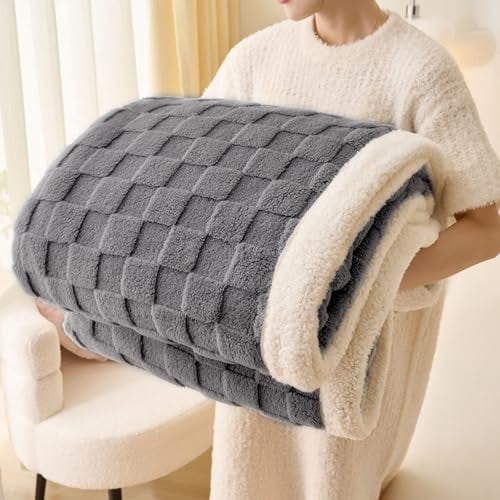 Sherpa Throw Blanket Fleece Blanket, Soft Fluffy Thick Blanket for Couch 80”*90”, for All Season Use, Gray