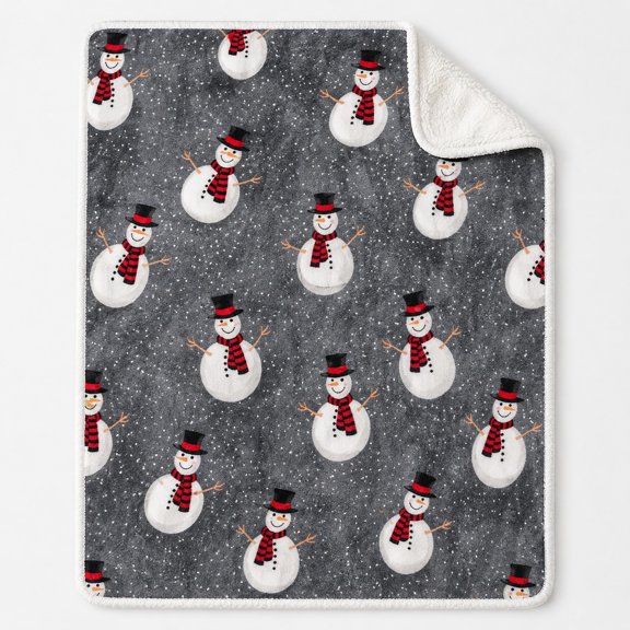 Sherpa Throw Blanket, Gray Snowman Winter Fleece Blanket, Multicolor