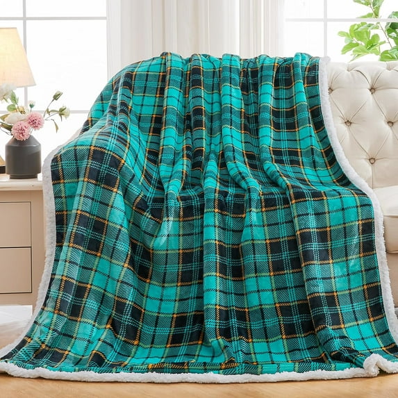 Sherpa Throw Blanket, Plaid Warm Cozy Soft Throw Blankets for Couch, Bed, Sofa,Reversible Fluffy Plush Flannel Fleece Blankets and Throws for Adults Women Men(Green, 50\u201dx 60\u201d)