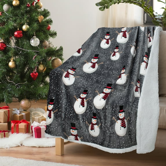 Sherpa Throw Blanket Snowflake Pattern, Reversible Micro Fleece TV Blanket All Season for Bed or Couch 50" x 60"