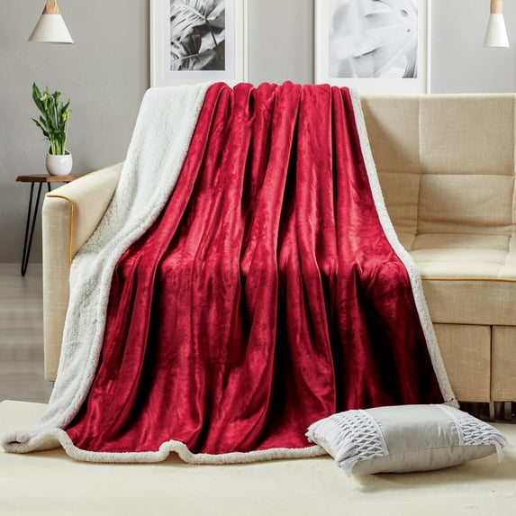 Sherpa Throw Blanket Super Soft Flannel Reversible Ultra Plush Fleece TV Blanket Wine 50x60
