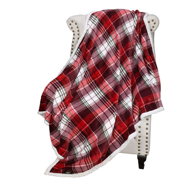 Sherpa Throw Blanket, Super Soft Fleece Plush Sofa Couch Blanket, TV Bed Blanket, Comfy Cozy Fluffy Warm, Christmas Theme Throws, Holiday Gift, Red Plaid, 50"" X 60"".