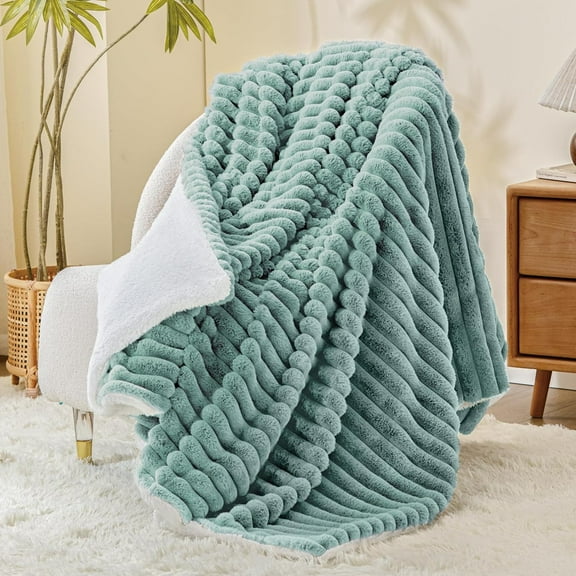 Sherpa Throw Blanket for Couch - Super Soft & Warm Striped Fleece Blanket, Cozy Plush Fluffy Blanket All Season Use (Haze Blue, 60x80 Inches)
