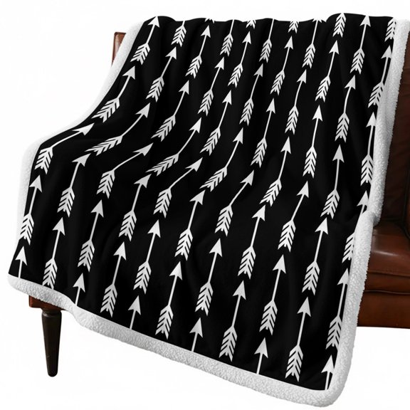 Sherpa Throw Blankets Arrows Shafts Fletching Flannel Fleece Blanket Black Bohemian Tribal Style Soft Cozy Warm Fluffy Plush Blankets and Throws for Couch Bed Sofa All Season 60x80 Inch