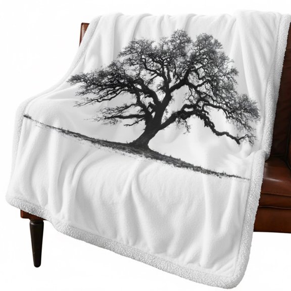 Sherpa Throw Blankets Oak Tree Forest Flannel Fleece Blanket Black Deep Roots Wide Branches Soft Cozy Warm Fluffy Plush Blankets and Throws for Couch Bed Sofa All Season 60x80 Inch