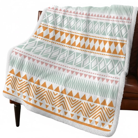 Sherpa Throw Blankets Orange Blue Geometric Lines Flannel Fleece Blanket Zigzag Diamonds Arrows Dots Soft Cozy Warm Fluffy Plush Blankets and Throws for Couch Bed Sofa All Season 60x80 Inch