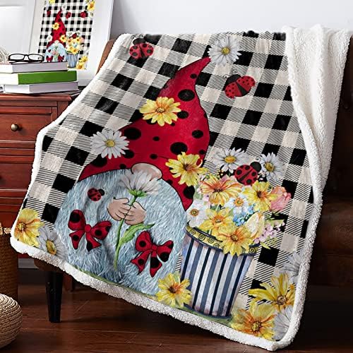 Sherpa Throw Blankets Yellow Honey Bee Gnome Flannel Fleece Blanket