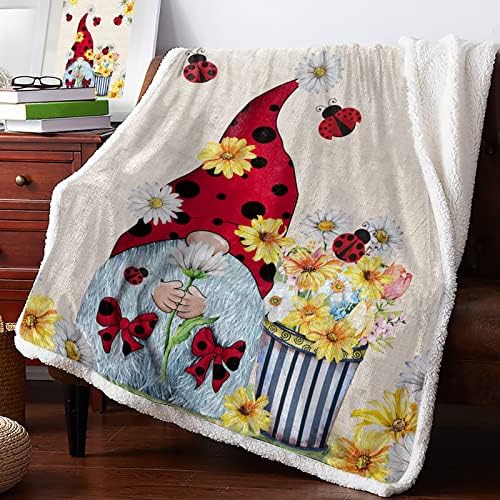 Sherpa Throw Blankets Yellow Honey Bee Gnome Flannel Fleece Blanket