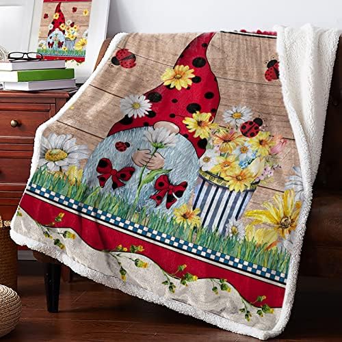 Sherpa Throw Blankets Yellow Honey Bee Gnome Flannel Fleece Blanket