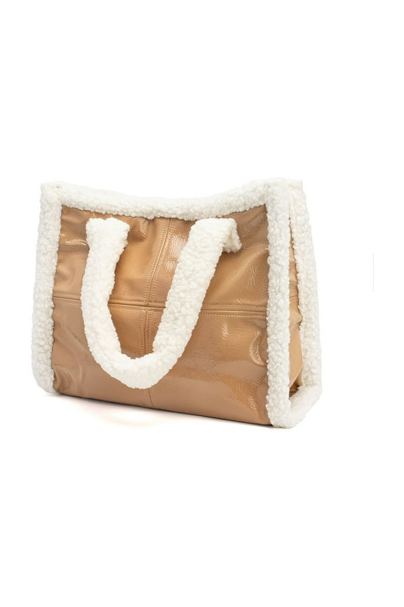 Sherpa Tote Bag for Women Large Faxu Fur Hobo Bag Shopper Purse Shearling Handbag with Top-handles