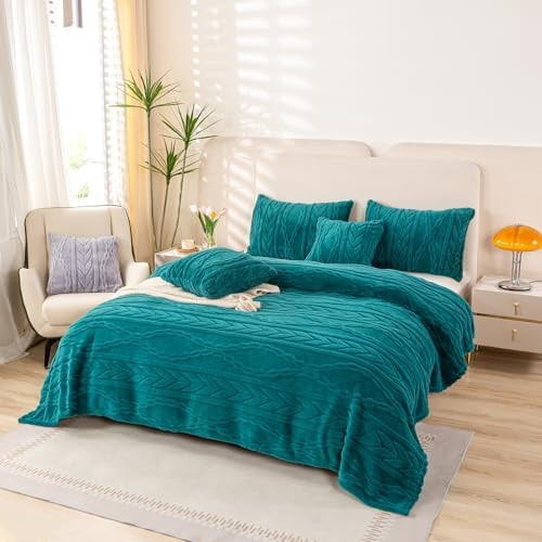 Sherpa Twin XL Blanket(Without Pillows)-3D Stylish Design Super Soft Blankets for Teen Girls Women Couch Bed Sofa Chair Men Boys Gift(Teal,65"x90")