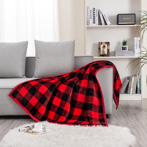 Sherpa Ultra Plush Super Soft Lightweight Throw Blanket Cozy Cabin Geometric Plaid Luxury Blanket for Bed Couch Warm Fuzzy Blanket 50''''x60'''' red Check