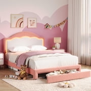 Platform Bed Frame with Sherpa upholstered platform bed frame, Adjustable headboard height 41" for Bedroom,Full,Pink